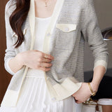 Elegant Temperament French-Style Paneled Knitted Cardigan - liwisi