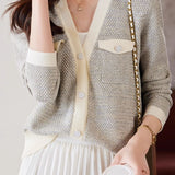 Elegant Temperament French-Style Paneled Knitted Cardigan - liwisi