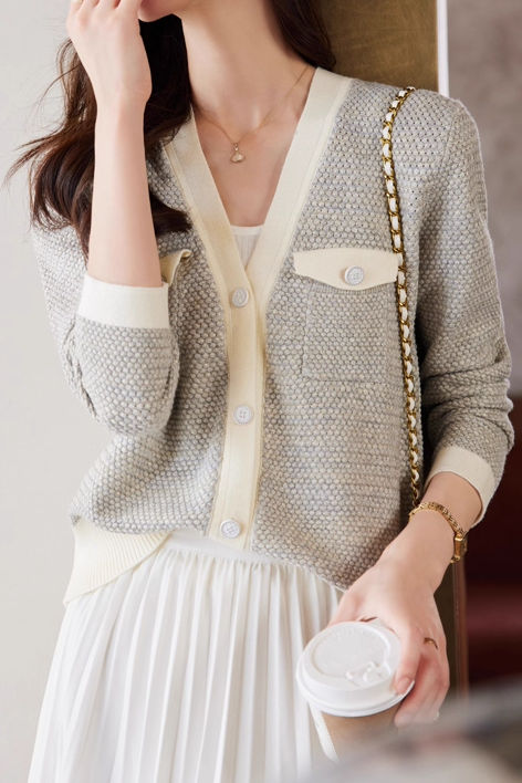 Elegant Temperament French-Style Paneled Knitted Cardigan - liwisi