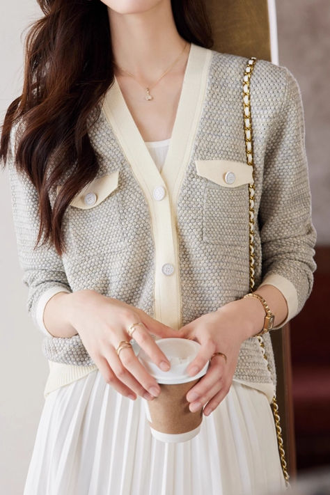 Elegant Temperament French-Style Paneled Knitted Cardigan - liwisi