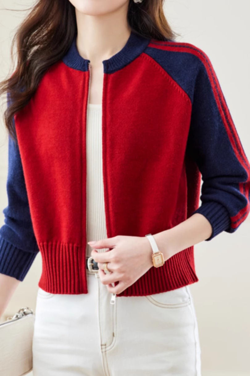 Casual Versatile Color-Block Knitted Coat - liwisi