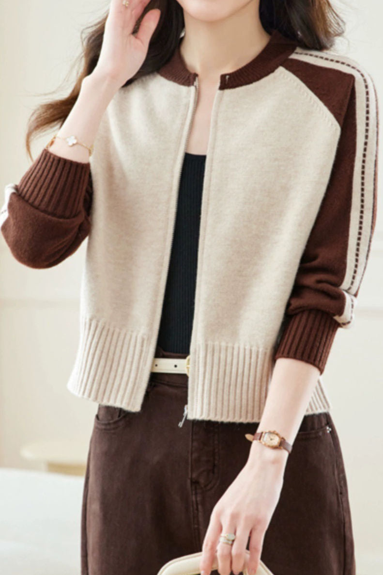Casual Versatile Color-Block Knitted Coat - liwisi