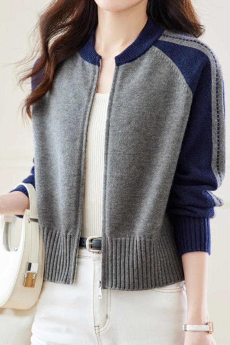 Casual Versatile Color-Block Knitted Coat - liwisi