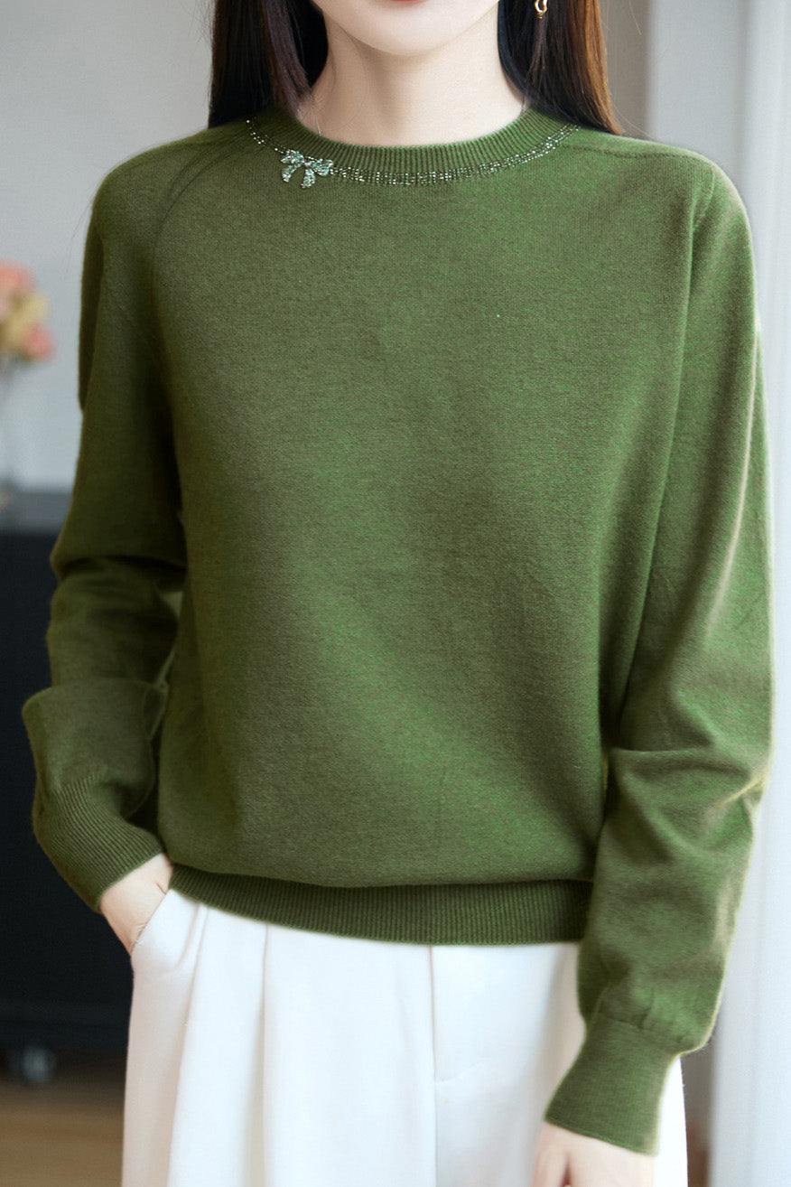 Casual Versatile Solid-Color Rhinestone Sweater - liwisi