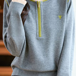 Casual Versatile Color-Block Zipper Pullover Sweater - liwisi