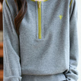 Casual Versatile Color-Block Zipper Pullover Sweater - liwisi