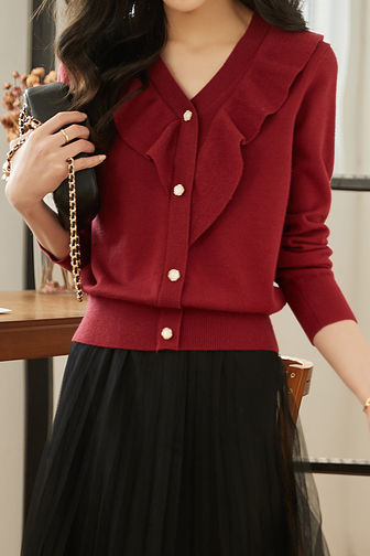 Casual Temperament V-Neck Long-Sleeve Knitted Cardigan - liwisi