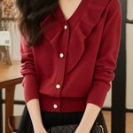 Casual Temperament V-Neck Long-Sleeve Knitted Cardigan - liwisi