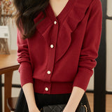 Casual Temperament V-Neck Long-Sleeve Knitted Cardigan - liwisi