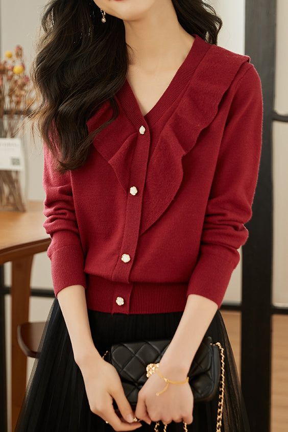 Casual Temperament V-Neck Long-Sleeve Knitted Cardigan - liwisi