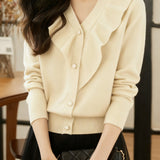 Casual Temperament V-Neck Long-Sleeve Knitted Cardigan - liwisi
