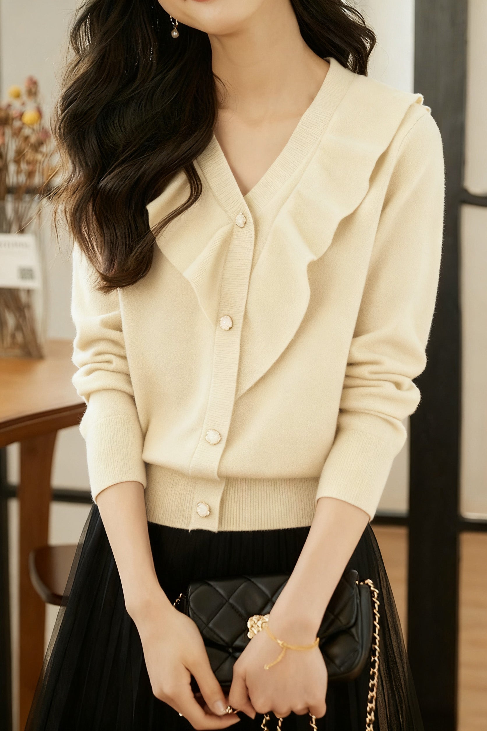 Casual Temperament V-Neck Long-Sleeve Knitted Cardigan - liwisi