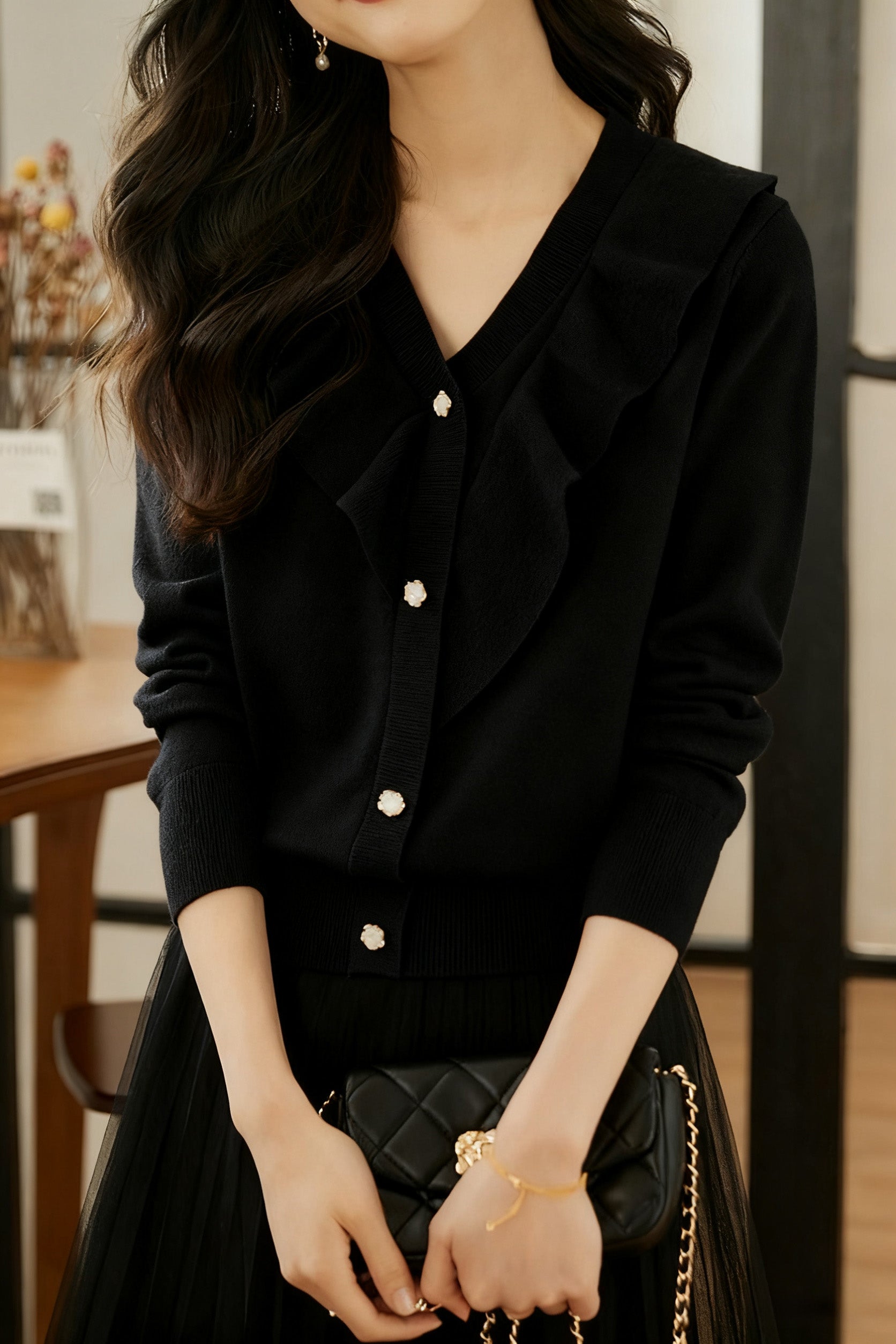 Casual Temperament V-Neck Long-Sleeve Knitted Cardigan - liwisi
