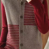 Casual Versatile Asymmetric Color-Block Checkered Striped Cardigan