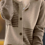 Casual Versatile Asymmetric Color-Block Checkered Striped Cardigan