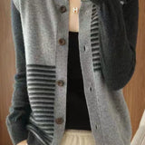 Casual Versatile Asymmetric Color-Block Checkered Striped Cardigan