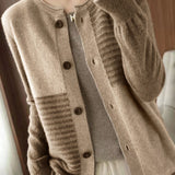 Casual Versatile Asymmetric Color-Block Checkered Striped Cardigan