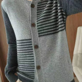 Casual Versatile Asymmetric Color-Block Checkered Striped Cardigan
