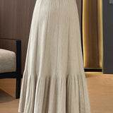 Casual Versatile Solid-Color A-Line Knitted Pleated Midi Skirt