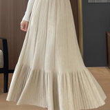 Casual Versatile Solid-Color A-Line Knitted Pleated Midi Skirt