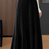 Casual Versatile Solid-Color A-Line Knitted Pleated Midi Skirt