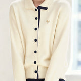 Casual Versatile Stand-Up Collar Color-Block Paneled Long-Sleeve Knitted Cardigan