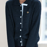 Casual Versatile Stand-Up Collar Color-Block Paneled Long-Sleeve Knitted Cardigan