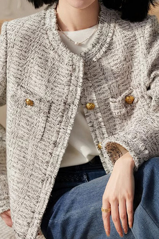 Elegant Temperament Retro Tweed Short Long-Sleeve Coat - liwisi