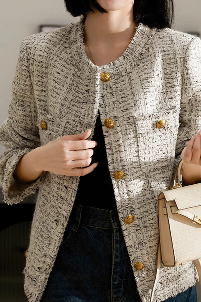 Elegant Temperament Retro Tweed Short Long-Sleeve Coat - liwisi