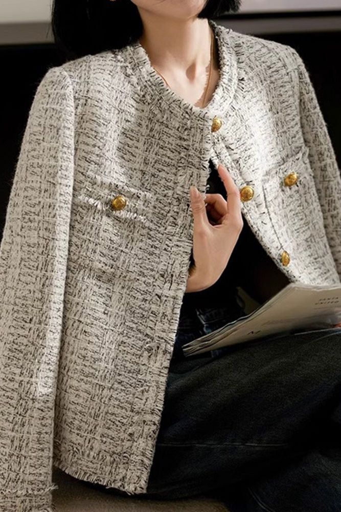 Elegant Temperament Retro Tweed Short Long-Sleeve Coat - liwisi