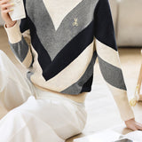 Casual Versatile Color-Blocked Half-High Neck Long-Sleeve Sweater
