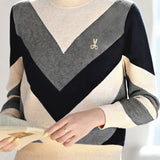 Casual Versatile Color-Blocked Half-High Neck Long-Sleeve Sweater