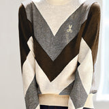 Casual Versatile Color-Blocked Half-High Neck Long-Sleeve Sweater