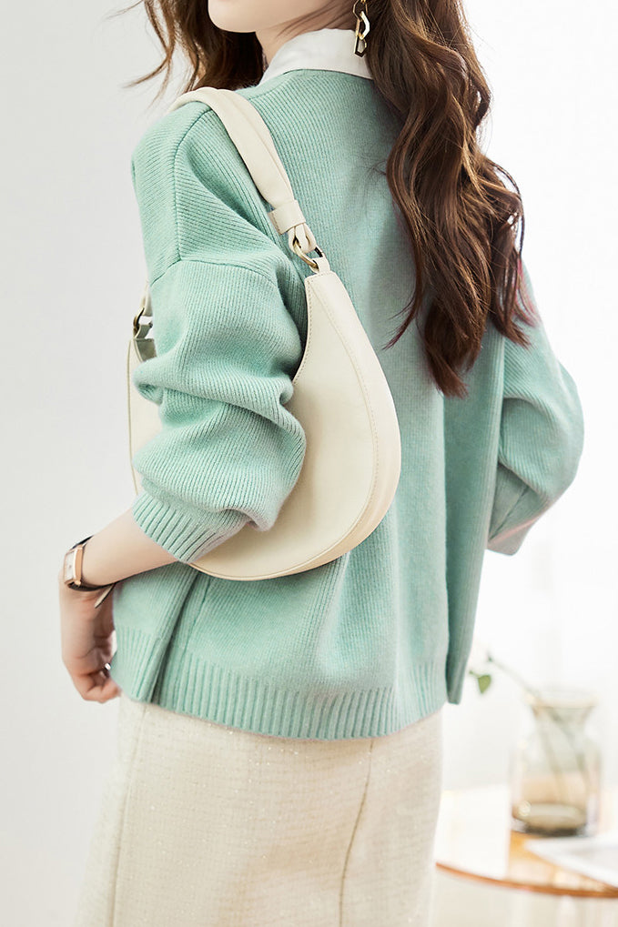 Casual Versatile Crew Neck Solid-Color Knitted Cardigan Coat - liwisi