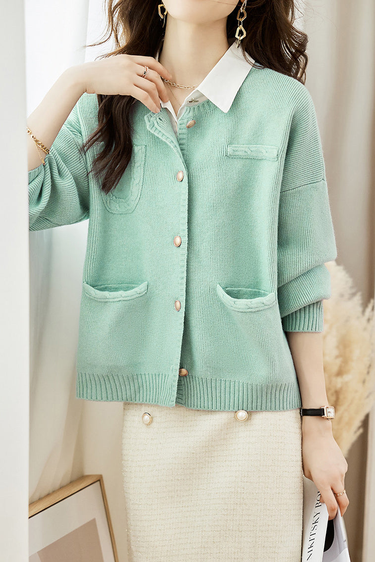 Casual Versatile Crew Neck Solid-Color Knitted Cardigan Coat - liwisi