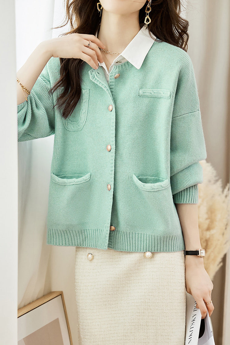 Casual Versatile Crew Neck Solid-Color Knitted Cardigan Coat - liwisi