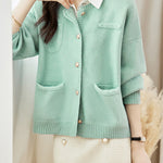 Casual Versatile Crew Neck Solid-Color Knitted Cardigan Coat - liwisi