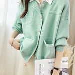 Casual Versatile Crew Neck Solid-Color Knitted Cardigan Coat - liwisi
