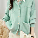Casual Versatile Crew Neck Solid-Color Knitted Cardigan Coat - liwisi