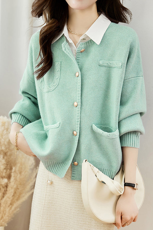 Casual Versatile Crew Neck Solid-Color Knitted Cardigan Coat - liwisi