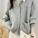 Casual Versatile Crew Neck Solid-Color Knitted Cardigan Coat - liwisi