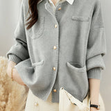 Casual Versatile Crew Neck Solid-Color Knitted Cardigan Coat - liwisi