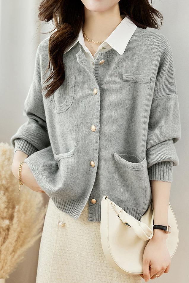 Casual Versatile Crew Neck Solid-Color Knitted Cardigan Coat - liwisi