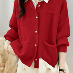 Casual Versatile Crew Neck Solid-Color Knitted Cardigan Coat - liwisi