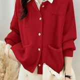 Casual Versatile Crew Neck Solid-Color Knitted Cardigan Coat - liwisi