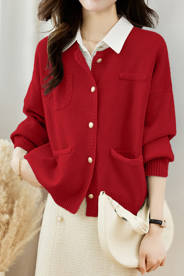 Casual Versatile Crew Neck Solid-Color Knitted Cardigan Coat - liwisi