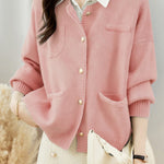 Casual Versatile Crew Neck Solid-Color Knitted Cardigan Coat - liwisi