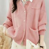 Casual Versatile Crew Neck Solid-Color Knitted Cardigan Coat - liwisi