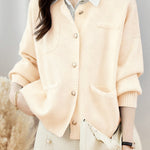 Casual Versatile Crew Neck Solid-Color Knitted Cardigan Coat - liwisi