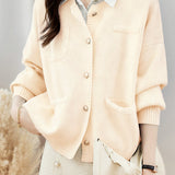 Casual Versatile Crew Neck Solid-Color Knitted Cardigan Coat - liwisi